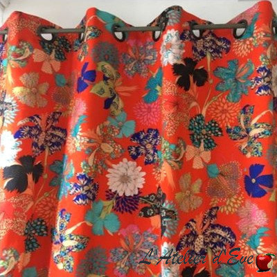 rideau-oeillets-kimono-flowers-coton-rouge