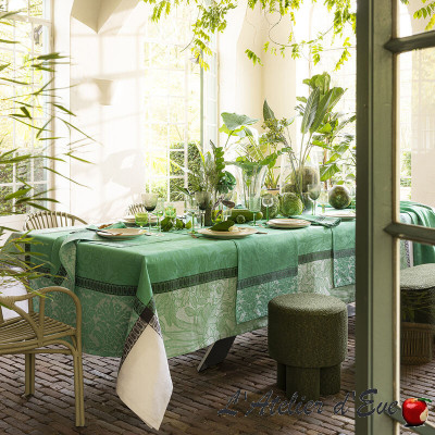100% linen tablecloth "Tropical Getaway" chameleon Le Jacquard Français